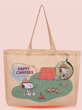 Peanuts Snoopy Foldable Bag with Zip Pouch in Cream and Green